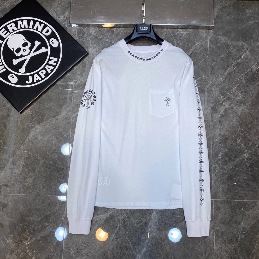 P160 Chrome Hearts long T series, the same style as the stars, synchronized with the counter, Sanskrit cross ⭐ long-sleeved T-shirt, the same style as the stars❤ Special customized version 1:1 high weight fabric 🌈Recommended colors: white black 🌈 Size: S, M, L, XL.